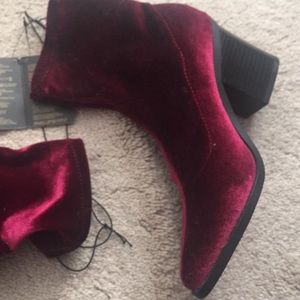 Burgundy Velvet Sock Boots